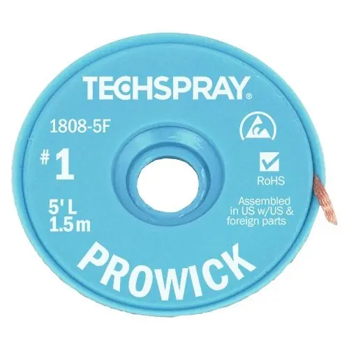TechSpray 1808-100F 1 Pro-Wick Rosin ESD-Safe Desoldering Braid, White, 0.035" dia. x 100‘ Spool