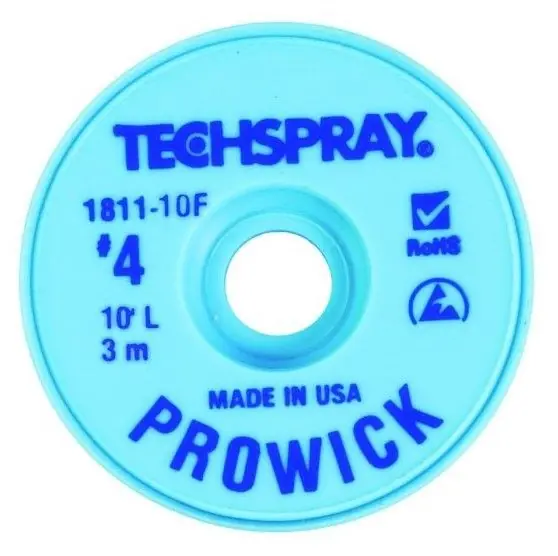 TechSpray 1811-10F 4 Pro-Wick Rosin ESD-Safe Desoldering Braid, Blue, 0.098" dia. x 10‘ Spool