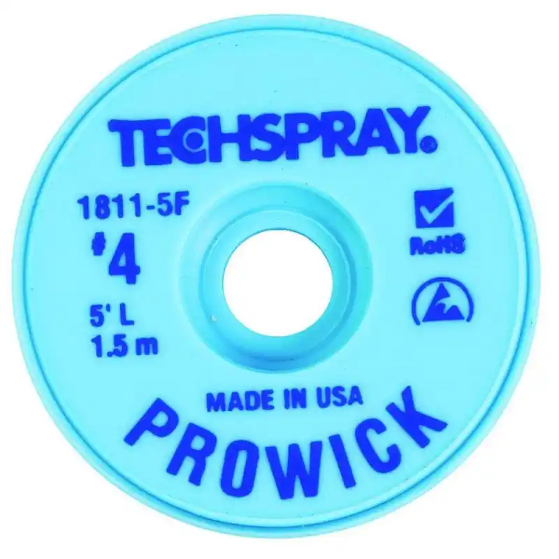 TechSpray 1811-5F 4 Pro-Wick Rosin ESD-Safe Desoldering Braid, Blue, 0.098" dia. x 5‘ Spool