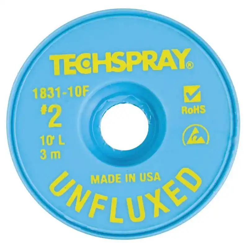 TechSpray 1831-10F 2 Unfluxed ESD-Safe Desoldering Braid, Yellow, 0.055" dia. x 10‘ Spool