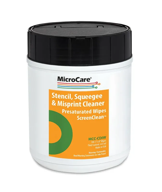 MicroCare MCC-CDIW ScreenClean™ Presaturated Stencil Wipes, 8" x 5" (Pack of 100)