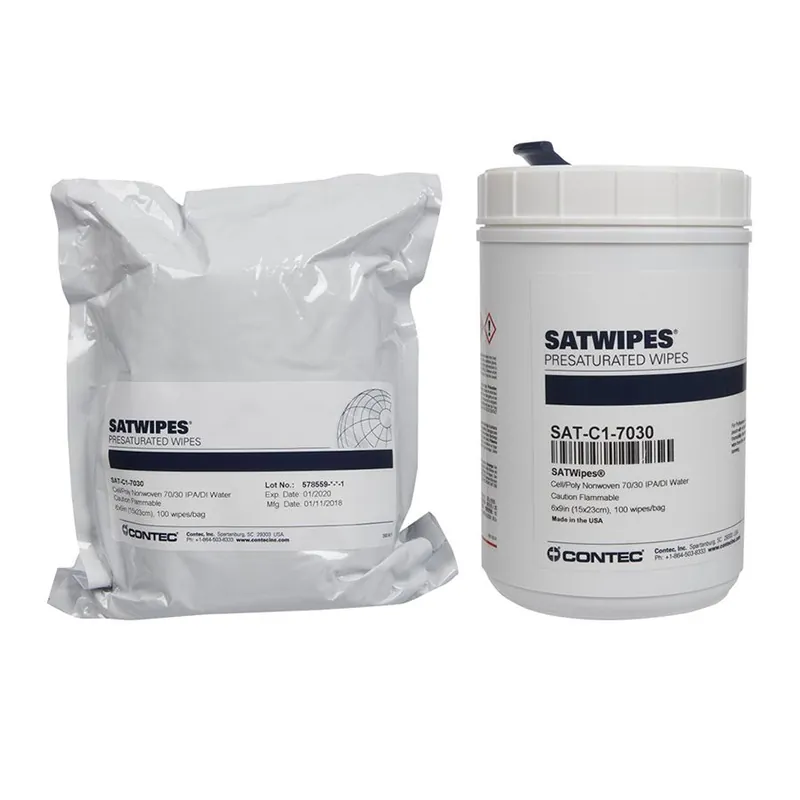 Contec SAT-C1-7030 Can of SATWipes, Polycellulose Nonwoven Presaturated Wipes, 70% IPA, 6" x 9" (Bag of 100)