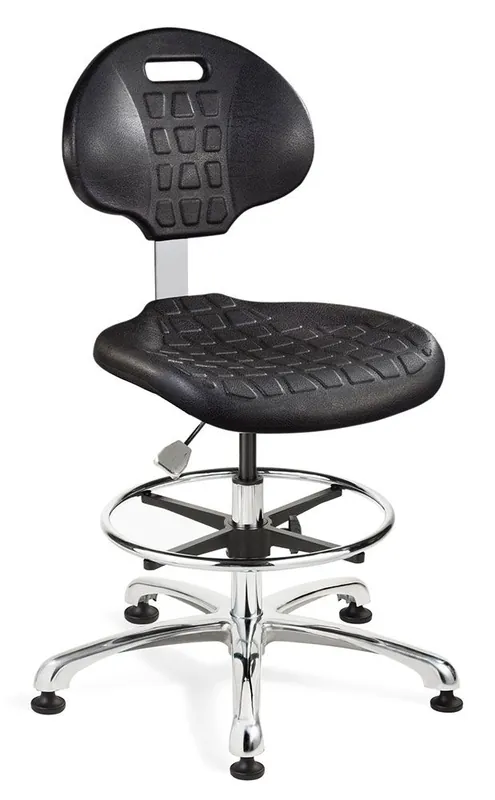 Bevco 7550 Everlast Bench Height Class 10 Cleanroom Chair with Polished Aluminum Base, Polyurethane