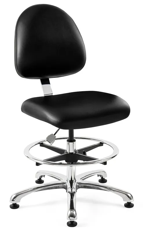 Bevco 9350MC1 Integra Mid-Height Class 10 Cleanroom Chair with Standard Back & Polished Aluminum Base, Vinyl