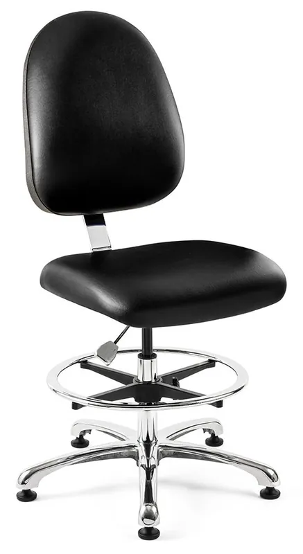 Bevco 9550LC2 Integra Bench Height Class 100 Cleanroom Chair with Large Back & Polished Aluminum Base, Vinyl