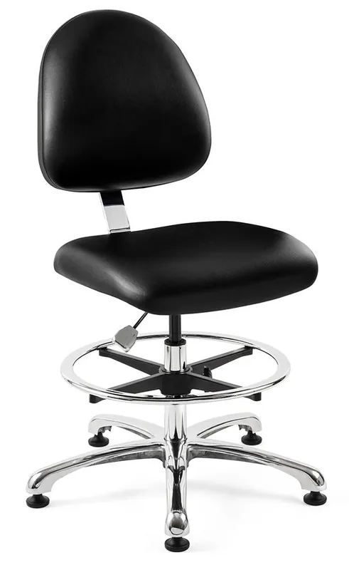 Bevco 9550MC2 Integra Bench Height Class 100 Cleanroom Chair with Standard Back & Polished Aluminum Base, Vinyl