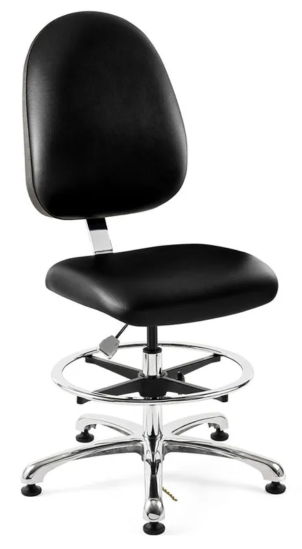 Bevco 9350LE4 Integra Mid-Height Class 10,000 Cleanroom ESD Chair with Large Back & Polished Aluminum Base, Vinyl