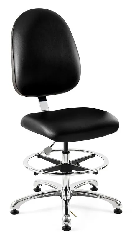 Bevco 9550LE1 Integra Bench Height Class 10 Cleanroom ESD Chair with Large Back & Polished Aluminum Base, Vinyl