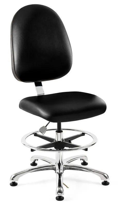 Bevco 9550LE2 Integra Bench Height Class 100 Cleanroom ESD Chair with Large Back & Polished Aluminum Base, Vinyl