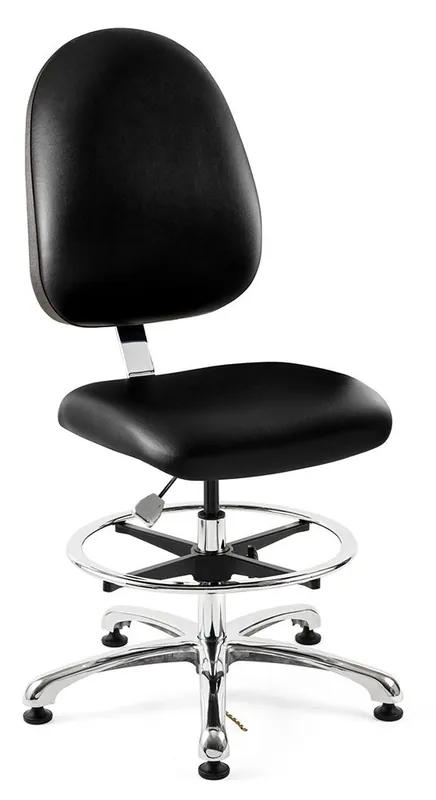 Bevco 9550LE4 Integra Bench Height Class 10,000 Cleanroom ESD Chair with Large Back & Polished Aluminum Base, Vinyl