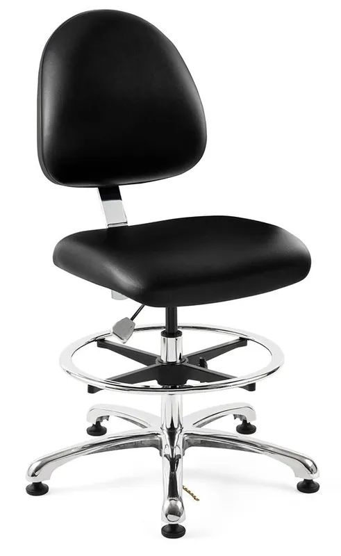 Bevco 9550ME2 Integra Bench Height Class 100 Cleanroom ESD Chair with Standard Back & Polished Aluminum Base, Vinyl