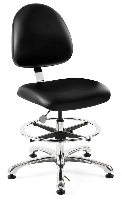 Bevco 9550ME4 Integra Bench Height Class 10,000 Cleanroom ESD Chair with Standard Back & Polished Aluminum Base, Vinyl