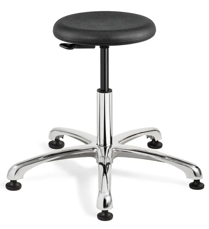 Bevco 3050C1P Polyurethane Class 10 Cleanroom Stool with Polished Aluminum Base, 14.5"-19.5"