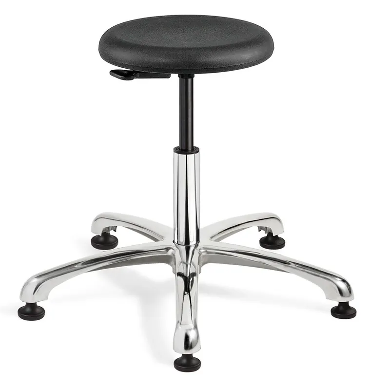 Bevco 3550C1P Polyurethane Class 10 Cleanroom Stool with Polished Aluminum Base, 20.5"-30.5"