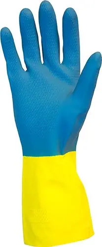 Safety Zone GRLY Flock Lined 22 Mil Gloves, Blue Neoprene over Yellow Latex