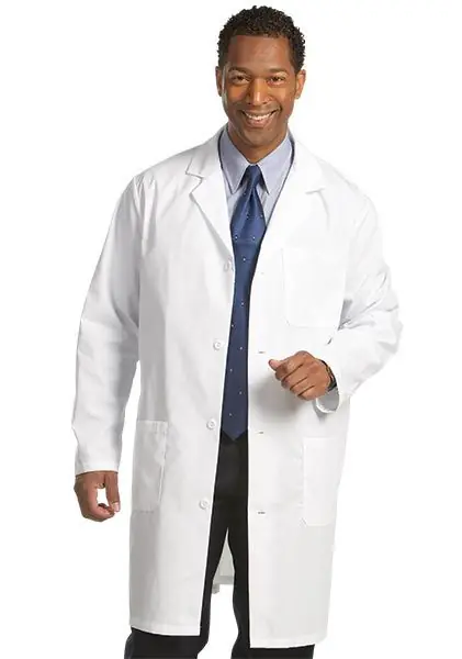 Fashion Seal® 499 Twill Knee-Length Mens‘ Lab Coat with Stitched Back Belt, 1 Inner & 2 Outer Pockets, White