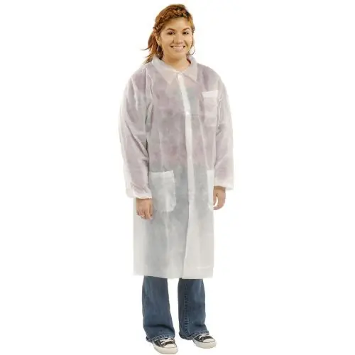 CleanPro® DLWH Polypropylene Disposable Lab Coats with 3 Pockets, White