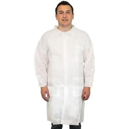 Safety Zone M1020 Breathable Polypropylene Disposable Lab Coats with 3 Pockets, White