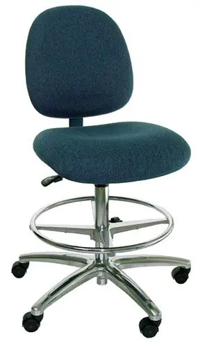 Industrial Seating Series 20M Bench Height ESD Chair with Medium Waterfall Seat & Polished Aluminum Base, Conductive Fabric