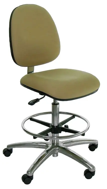Industrial Seating Series 20S Bench Height ESD Chair with Small Waterfall Seat & Polished Aluminum Base, Conductive Fabric