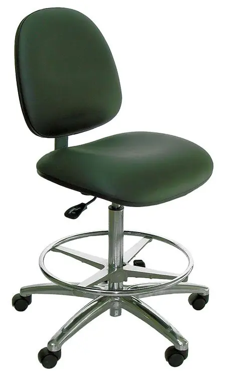 Industrial Seating Series 20W Bench Height ESD Chair with Wide Waterfall Seat & Polished Aluminum Base, Dissipative Vinyl