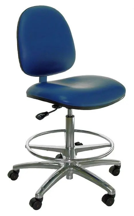 Industrial Seating Series 10 Bench Height Cleanroom ESD Chair with Polished Aluminum Base, Dissipative Vinyl