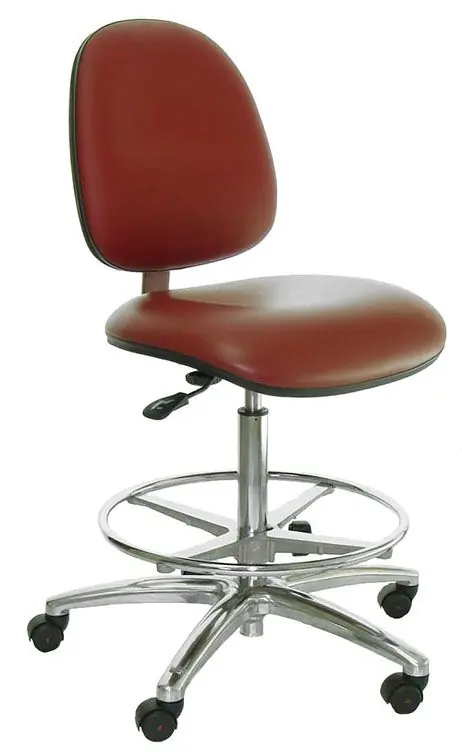 Industrial Seating Series 20M Bench Height Cleanroom ESD Chair with Medium Waterfall Seat & Polished Aluminum Base, Dissipative Vinyl