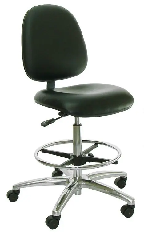 Industrial Seating Series 20S Bench Height Cleanroom ESD Chair with Small Waterfall Seat & Polished Aluminum Base, Dissipative Vinyl