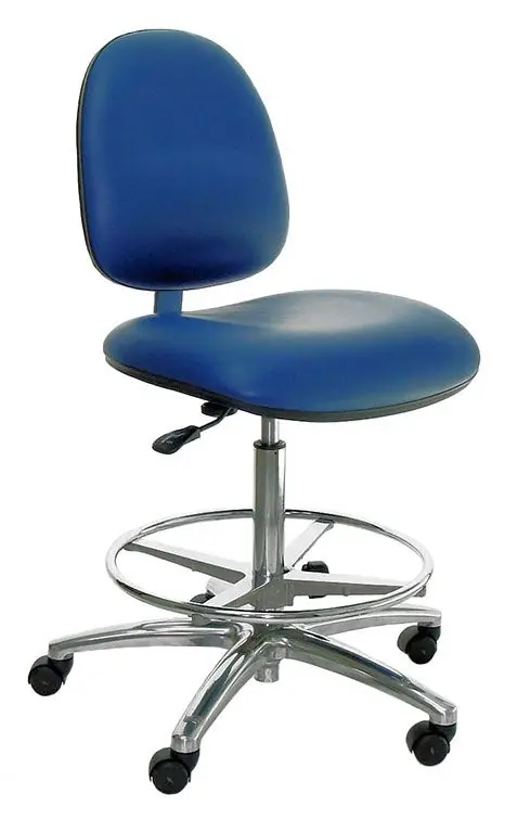 Industrial Seating Series 20W Bench Height Cleanroom ESD Chair with Wide Waterfall Seat & Polished Aluminum Base, Dissipative Vinyl