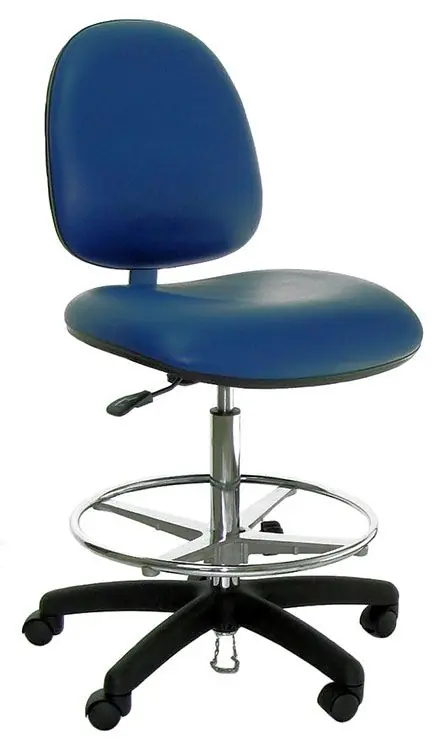 Industrial Seating Series 20W Bench Height Cleanroom ESD Chair with Wide Waterfall Seat & Black Nylon Base, Dissipative Vinyl