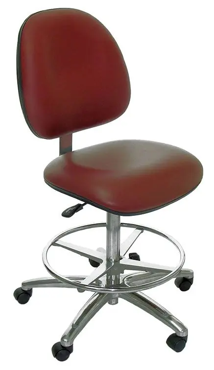 Industrial Seating Series 20M Bench Height Cleanroom Chair with Medium Waterfall Seat & Polished Aluminum Base, Vinyl