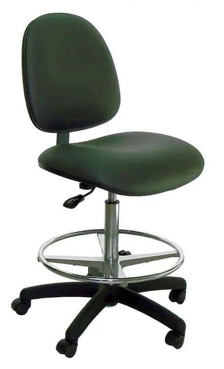 Industrial Seating Series 20W Bench Height Cleanroom Chair with Wide Waterfall Seat & Black Nylon Base, Vinyl