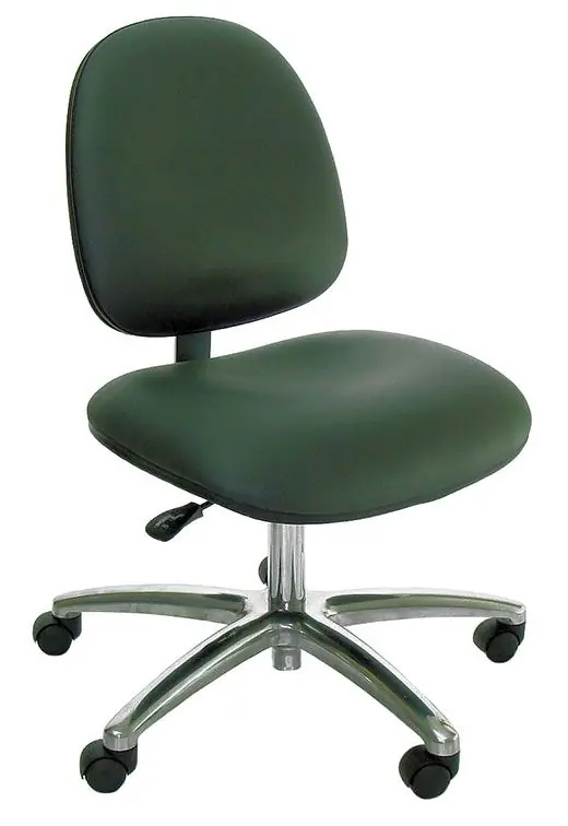 Industrial Seating Series 20W Desk Height Cleanroom Chair with Wide Waterfall Seat & Polished Aluminum Base, Vinyl