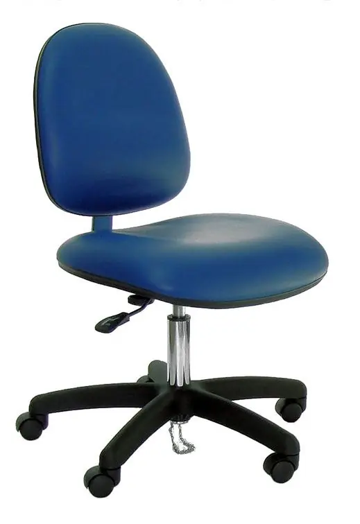 Industrial Seating Series 20W Desk Height Cleanroom ESD Chair with Wide Waterfall Seat & Black Nylon Base, Dissipative Vinyl