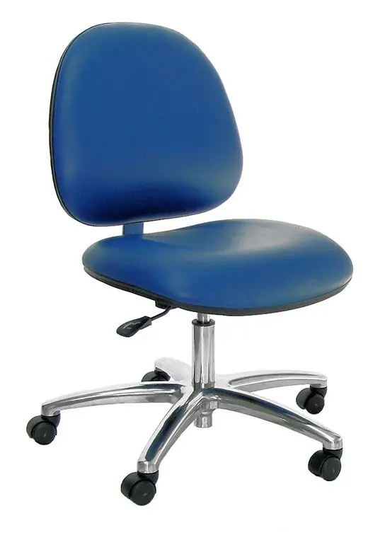 Industrial Seating Series 20W Desk Height Cleanroom ESD Chair with Wide Waterfall Seat & Polished Aluminum Base, Dissipative Vinyl