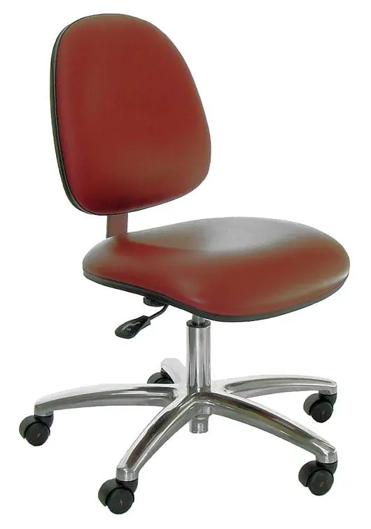 Industrial Seating Series 20M Desk Height Cleanroom ESD Chair with Medium Waterfall Seat & Polished Aluminum Base, Dissipative Vinyl