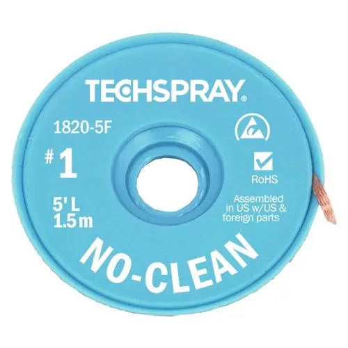 TechSpray 1820-50F 1 No-Clean ESD-Safe Desoldering Braid, White, 0.035" dia. x 50‘ Spool