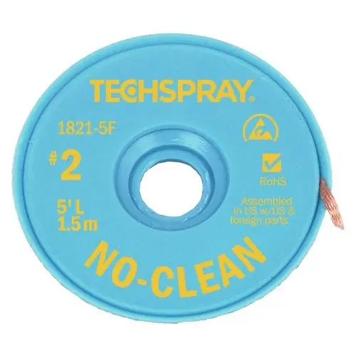 TechSpray 1821-50F 2 No-Clean ESD-Safe Desoldering Braid, Yellow, 0.055" dia. x 50‘ Spool