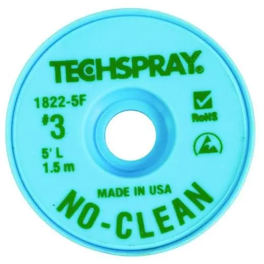 TechSpray 1822-10F 3 No-Clean ESD-Safe Desoldering Braid, Green, 0.075" dia. x 10‘ Spool