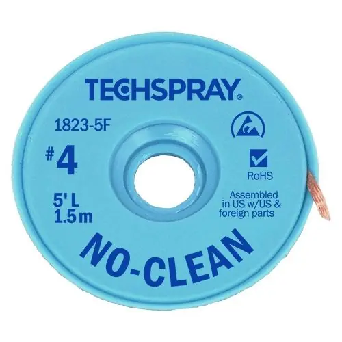 TechSpray 1823-100F 4 No-Clean ESD-Safe Desoldering Braid, Blue, 0.098" dia. x 100‘ Spool