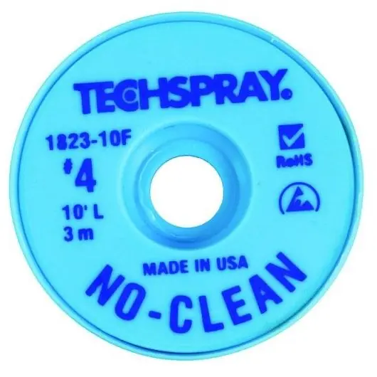 TechSpray 1823-10F 4 No-Clean ESD-Safe Desoldering Braid, Blue, 0.098" dia. x 10‘ Spool