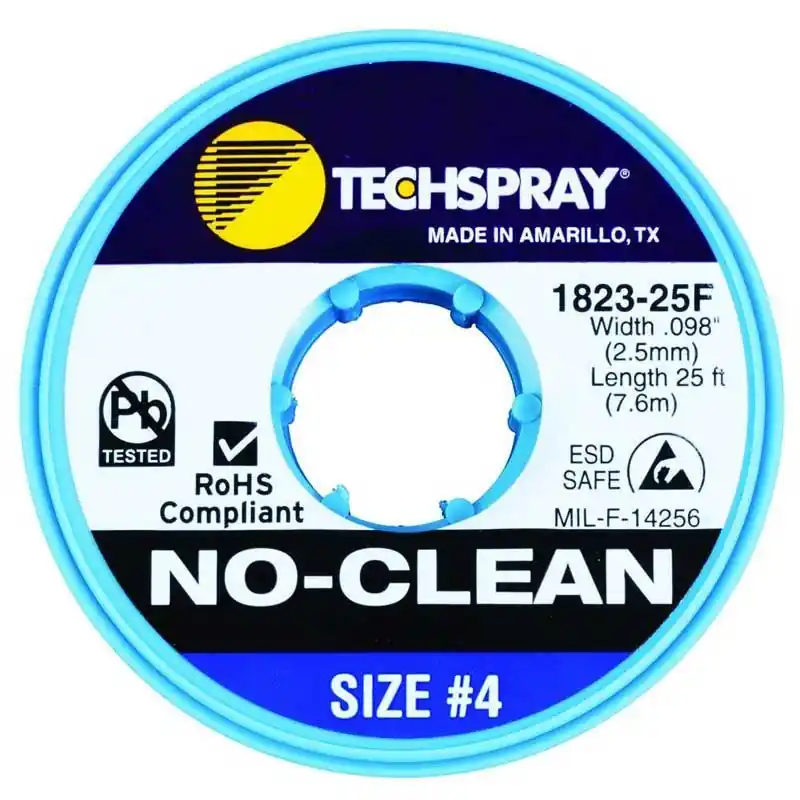 TechSpray 1823-25F 4 No-Clean ESD-Safe Desoldering Braid, Blue, 0.098" dia. x 25‘ Spool