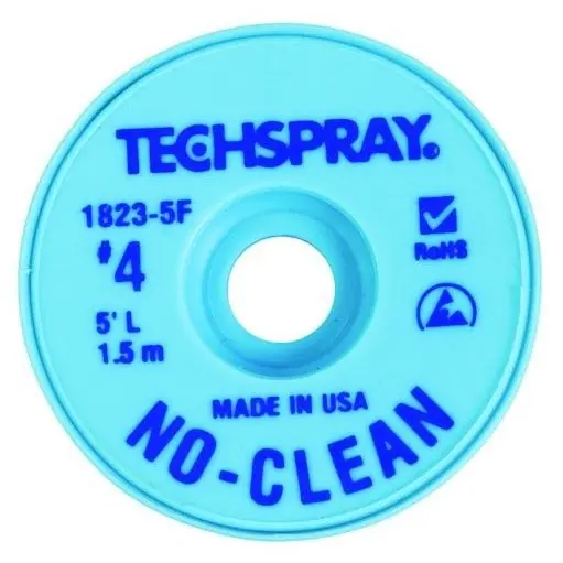 TechSpray 1823-5F 4 No-Clean ESD-Safe Desoldering Braid, Blue, 0.098" dia. x 5‘ Spool