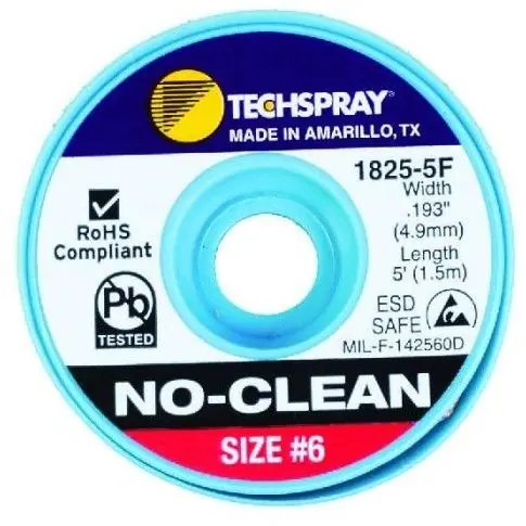 TechSpray 1825-5F 6 No-Clean ESD-Safe Desoldering Braid, Red, 0.193" dia. x 5‘ Spool