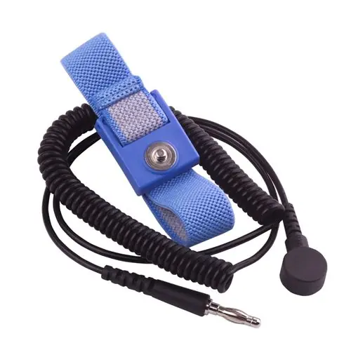 Transforming Technologies WB1637 Adjustable Blue Curved Buckle Elastic Wrist Band with 4mm Snap, Swivel Banana Plug & 6‘ Coil Cord