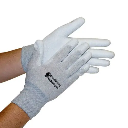 Transforming Technologies GL4500P Nylon Knit ESD Inspection Gloves with Coated Grip Palm (Pack of 12)