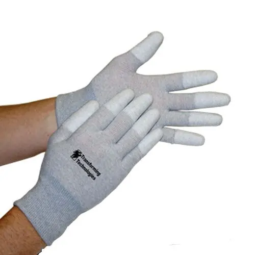 Transforming Technologies GL4500T Nylon Knit ESD Inspection Gloves with Coated Grip Fingertips (Pack of 12)