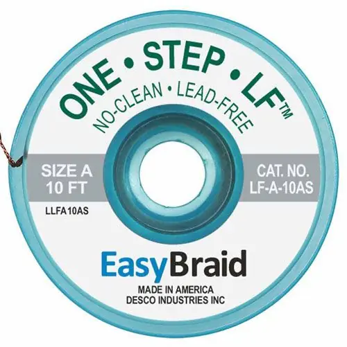 Easy Braid LF-A-10AS 1 No-Clean Lead-Free Anti-Static Desoldering Braid, Gray, 0.025" dia. x 10‘ Spool