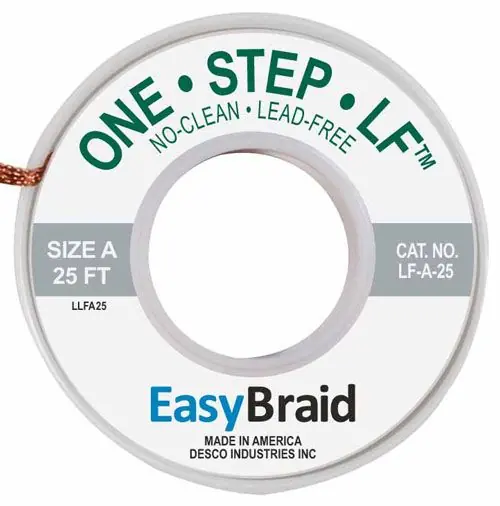 Easy Braid LF-A-25 1 No-Clean Lead-Free Desoldering Braid, Gray, 0.025" dia. x 25‘ Spool