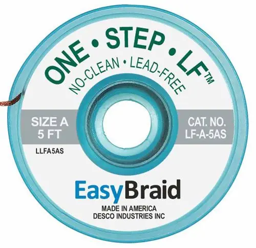 Easy Braid LF-A-5AS 1 No-Clean Lead-Free Anti-Static Desoldering Braid, Gray, 0.025" dia. x 5‘ Spool